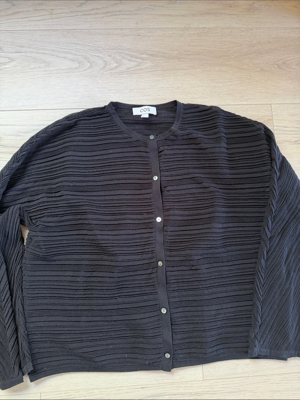 COS Black Ribbed-Texture Button Cardigan. Size Large - Picture 5 of 5